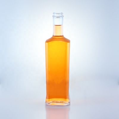 750 ml Φλιντ γυαλί Διαφανές τετράγωνο στρογγυλό μπουκάλι τζιν με βρόχο πάνω φινίρισμα και ελεύθερο σχέδιο