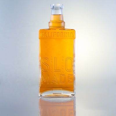 750 ml Φλιντ γυαλί Διαφανές τετράγωνο στρογγυλό μπουκάλι τζιν με βρόχο πάνω φινίρισμα και ελεύθερο σχέδιο