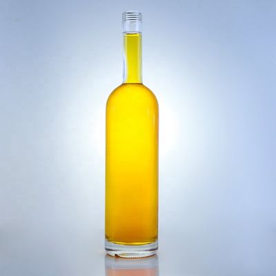 Προσαρμοσμένο λογότυπο 700ml 750ml High Flint Round Shape Glass Flask με επικάλυψη βίδες