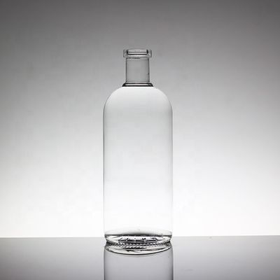 Κρυστάλλινο γυαλί 750 ml στρογγυλές μπουκάλες γυαλιού βότκας με γυάλινο κολάρο