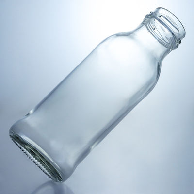 250 ml στρογγυλό γυάλινο δοχείο τροφίμων για γάλα χυμό φρούτο τσάι προσαρμοσμένο λογότυπο και γυάλινο κολάρο