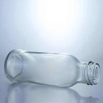 250 ml στρογγυλό γυάλινο δοχείο τροφίμων για γάλα χυμό φρούτο τσάι προσαρμοσμένο λογότυπο και γυάλινο κολάρο