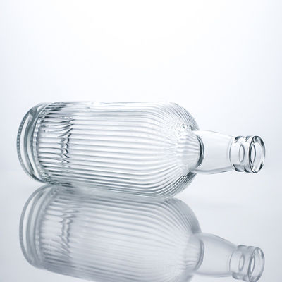 750 ml στρογγυλό σχήμα γυάλινο μπουκάλι με λωρίδα και φελλό για ρούμι βότκα ουίσκι τεκίλα τζιν