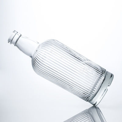750 ml στρογγυλό σχήμα γυάλινο μπουκάλι με λωρίδα και φελλό για ρούμι βότκα ουίσκι τεκίλα τζιν