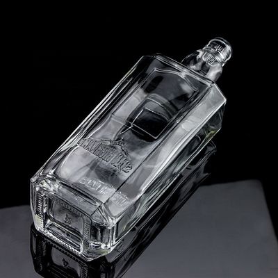750 ml 75cl Super Flint Square Embossed Glass Flask με βιδωτό καπάκι Ρουμ Βότκα Ουίσκι